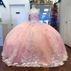 Rosa princesa vestido de baile quinceanera vestidos 2024 frisado apliques rendas lantejoulas doce 16 vestido vestidos de 15 anos