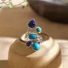 حلقات الكتلة 2023 S925 Sterling Silver المجوهرات الأنيقة والأنيقة Phoenix Stone مع Lapis Lazuli Women's Ring