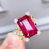 Bröllopsringar Real 14k Gold Natural Ruby Ring for Women Fine Anillos de Wedding Bands Ruby Gemstone Ring Red Ruby Jewelry Anel Females 231218