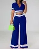 Dwuczęściowe spodnie damskie damskie strój elegancki pasiasty zestaw szerokich nóg moda 2023 Summer Casual Female Clothing