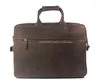 Briefcases Vintage Crazy Horse Genuine Leather Briefcase Men Business Bag 15"inch Laptop Tote Male Office