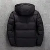 メンズダウンパーカスファッションメンズフード付きジャケットアウトウェア冬の暖かいジャケットコートカジュアルスタンドカラーシックホワイトダックジャケット231218