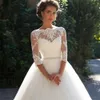 Stunningningbride 2024 Bateau 3/4 Long Sleeves Pearls Tulle Princess Bridal Ball Gowns Plus Size Country Vintage Lace Millanova Wedding Dresses