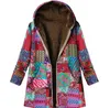 Женские куртки, осенне-зимнее хлопковое пальто из конопли, винтажное теплое пальто с принтом и карманами, утолщенная молния с капюшоном 231218