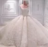 Luksusowe koronkowe sukienki ślubne kwadratowy dekolt ślubny suknie ślubne Perły Perły ręcznie robione kwiaty kryształy elegancka suknia balowa suknia ślubna