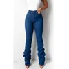 Jeans femminile arricciata in denim blu high wait pantaloni impilati autunno 2023 y2k donne abbigliamento streetwear streetwear skinny taschespochers t231023