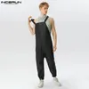 Herren Hosen Männer Overalls Faux Leder Solide Ärmellose Streetwear Hosenträger Strampler Taschen Lose Mode Lässig Männlich Overalls INCERUN 231218