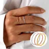 Wedding Rings Ultra Thin 1mm Stainless Steel Ring With Cubic Zirconia Baguette Stacking Minimalist Golden Brands274f