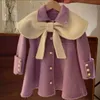 Vestes coréennes pour enfants, vêtements pour filles, manteau de longueur moyenne, automne 2023, nœud violet occidentalisé, 231218