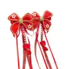 Hårtillbehör Söt kinesisk stil Tassel Plush Ball Hairpins With Faux Pearl Bow Decor Festive Po Prop for Girls 'Year