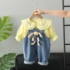 Clothing Sets Girls Spring and Autumn Cardigan Shirts Bib Jeans Trousers Two piece Baby Cute Suit Kids Infant Fashion Outfits 231218