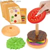 Sortowanie gniazdowania zabawki Montessori Wooden Burger Toys for Toddlers Kids Preschool Educational Play Food z kartami urodzinowymi zabawkami dla Q231218