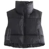 Women's Vest Winter Warm Cotton Padded Puffer Crop Waistcoat Stand Collar Double Sided Lightweight Puffers Sleeveless Parkas Jacket 231218