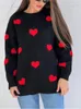 Kvinnors tröjor Sweet Chic Love Brodery Sticking Long Sleeved Oneck Pullovers Winter Female Fashion Sweater 231218