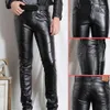 Mens Pants Men Solid Color Faux Leather Multi Pockets Skinny Stage Club Long Trousers 231218
