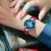 Women's high quality luxury fashion diamond face glass solid Leather waterproof watch