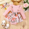 Macacão ma bebê 0-18m recém-nascido bebê menina macacão manga longa arco laço floral macacão playsuit outono primavera outfits d01l231114