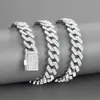 Halsband Moissanite Chain Ouya Hip Hop Jewelry 12mm White Gold Plated Iced Out Cuban Link CZ Prong Diamond Cuban Link Chain Necklace