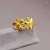 Cluster Rings Pure 24K Yellow Gold Ring Women 3D Flower