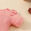 Zestawy odzieży niemowlę dziewczynki ubranie z krótkim rękawem żebrowana romper niedźwiedź