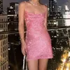 Casual Dresses Glitter Open Back Tied Dress Spring Sexy Women's Short Skirt Women Strappy