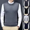 Gilets pour hommes Gilet sans manches Hommes tricotés Pull d'hiver chaud avec col rond élastique couleur unie style décontracté