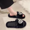 Zapatillas planas piel esponjosa mujeres forma de corazón perla peluda invierno chanclas hogar remache diapositivas zapatos de piso interior 231218