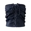 Zbiorniki damskie z rękawów na ramionach Upraw Top Vintage Y2K Fashion Camisole Streetwear Lace-up Corset Vest 90s 2000s Summer 2024