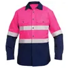 Men's Casual Shirts Hi Vis Long Sleeve Work Shirt Cotton Construction Reflector Workshop Uniform Reflective Workwear