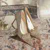 Sapatos de vestido Golden High Heels 2023 Sentido Francês Mostrar Ele Casamento Caminhada Modelo Profissional Dama de Honra Feminina