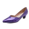 Sapatos de vestido Comércio Exterior Moda Bombas Mulheres Primavera Outono Vintage Square Toe Salto Médio Raso Feminino Roxo Amarelo Tamanho 44