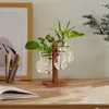 Vases Plant Terrarium With Wooden Stand Creative Hydroponic Small Vase Ornaments Desktop Glass Planter Holder