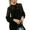 Blouses pour femmes Chemise à col montant pour femme Blouse en maille brodée élégante pour col montant élégant à manches longues avec détail floral