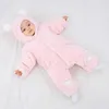 Rompers Newborn Winter Romper Bear Ear Fleece Baby Girl Boys New Born Jumpsuit Overall Footies Infant Toddler Girl ClothesL231114