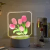 Night Lights Tulip Lamp Flower Table Adjustable USB Tri Color Light For Girls Living Room Bedroom Home Decoration