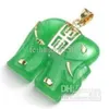 Green jade 18K GP elephant pendant necklace1571