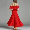 Stage Wear MOQ 1PCS Sexy Off-shoulder Red Black Women Girls Dance Salsa Dress