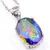 Luckyshine 6 pezzi / lotto regalo di festa ovale arcobaleno blu topazio mistico pietra preziosa 925 s collane in argento cz pendenti gioielli unisex189R