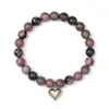 Strand Heart Charm 8mm Rose Quartz Rhodonite Natural Stone Bead Elastic Bracelet For Women