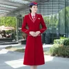 Women's Knee Length Woolen Coat Flight Attendant Overcoat Hotel Front Desk Professional Clothing Enterprises Sales Work Uniform