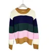 Kvinnors tröjor Rainbow Stripes Kontrast Färg Lazy Style Sweater Knitwear Round Neck Long Sleeve Soft Glutinous Alpaca Wool Sticked tröja Plein tröja