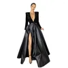 Casual Dresses V Neck Sequin Evening Dress Slit Long Sleeve 2024 Women Bodycon Cocktail Ladies Birthday Party Black