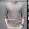 Herrtröjor Casual Half High Collar Sweater Sticked Warm Elastic Fall Winter Pullover For Daily Wear Slim Fit