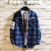 Männer Casual Hemden Lose Hemd Street Style Plaid Print Strickjacke Mantel Für Herbst Winter Lange Hülse Drehen-unten kragen Mid