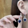 Collana Orecchini Set Donna coreana Elegante Zaffiro del mare profondo a forma di cuore Argento sterling 925 Anello a tre pezzi Regalo per amiche