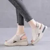 Сандалии Sepatu Wedge Musim Panas Untuk Wanita Sandal Warna Solid Hak Tinggi Ujung Terbuka Kasual Tali Sandalias Mujer