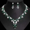 Ensembles de bijoux de mariage Vintage Lab Emerald Diamond Set 14K Boucles d'oreilles en or blanc Collier ras du cou pour les femmes de fiançailles nuptiale 231216