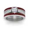 Cluster Ringen Mode Paar Voor Vrouwen Hart Wit Kristal CZ Set Eenvoudige Mannen Rvs Houten Ring Trouwring Sieraden Geschenken