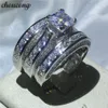 Choucong feminino masculino jóias 3-em-1 anel de casamento 14kt branco amarelo ouro cheio princesa corte diamante banda de noivado anéis298s