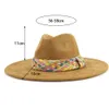 Chapeau haut-de-forme en daim à bord large de 9.5cm pour femmes, chapeaux Fedora de Jazz colorés de Style bohème, casquette en feutre Panama pour fête de mariage, église